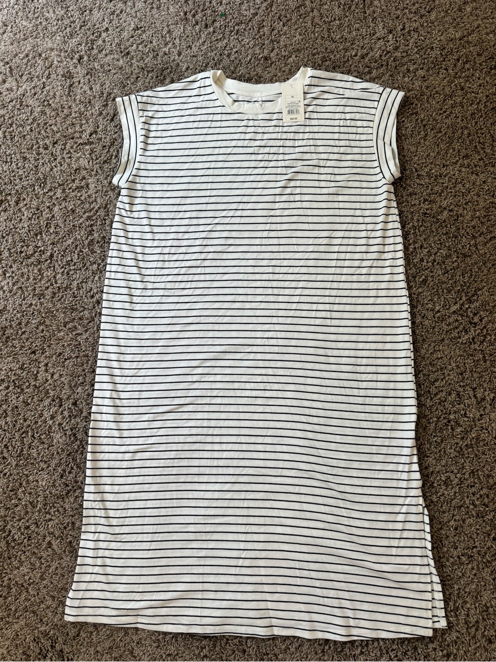 a new day Striped White and Black Sleeveless T-Shirt Dress
